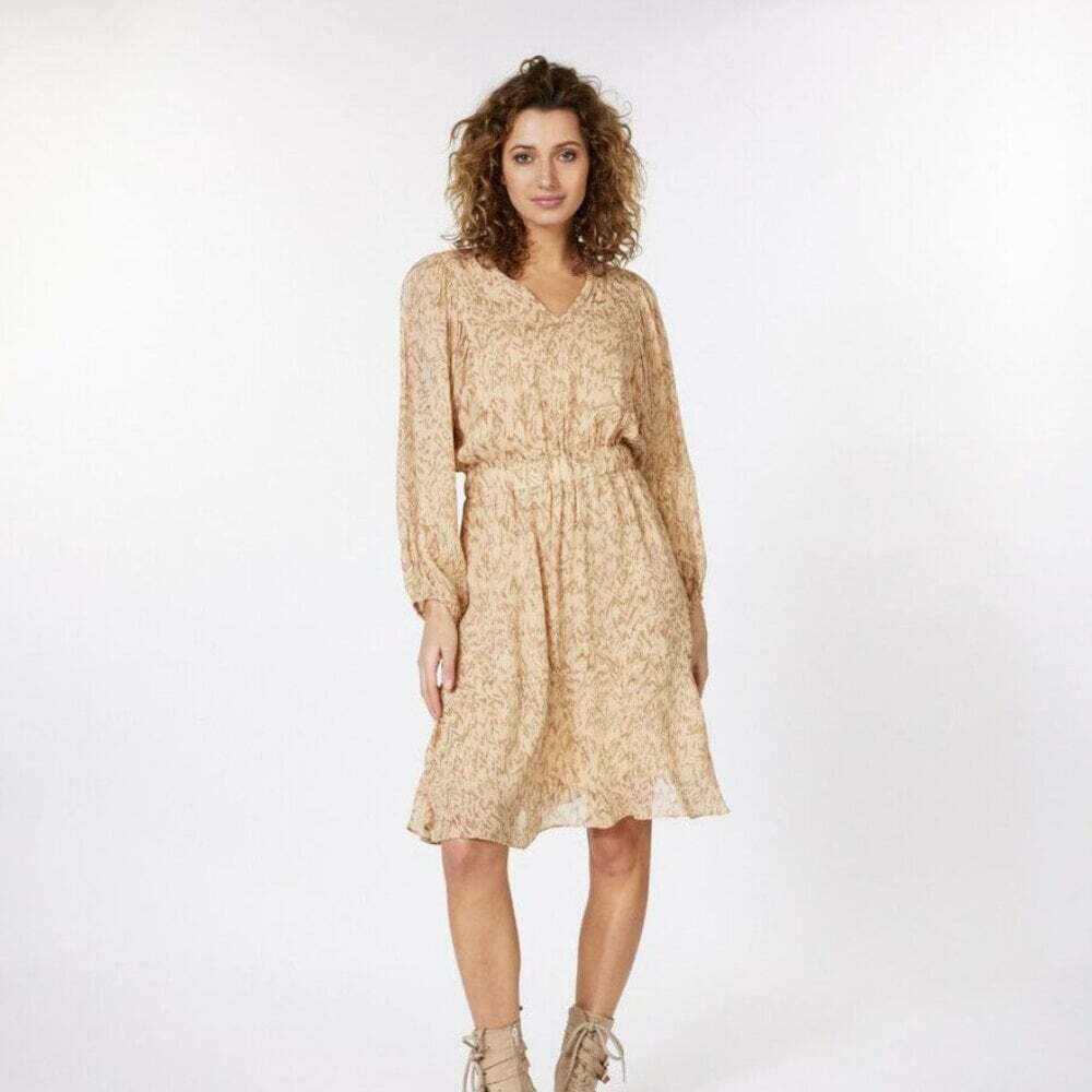 EsQualo Wild Abundance Beige Dress 6 Boho Prairie Midi Neutral Feminine Flowy